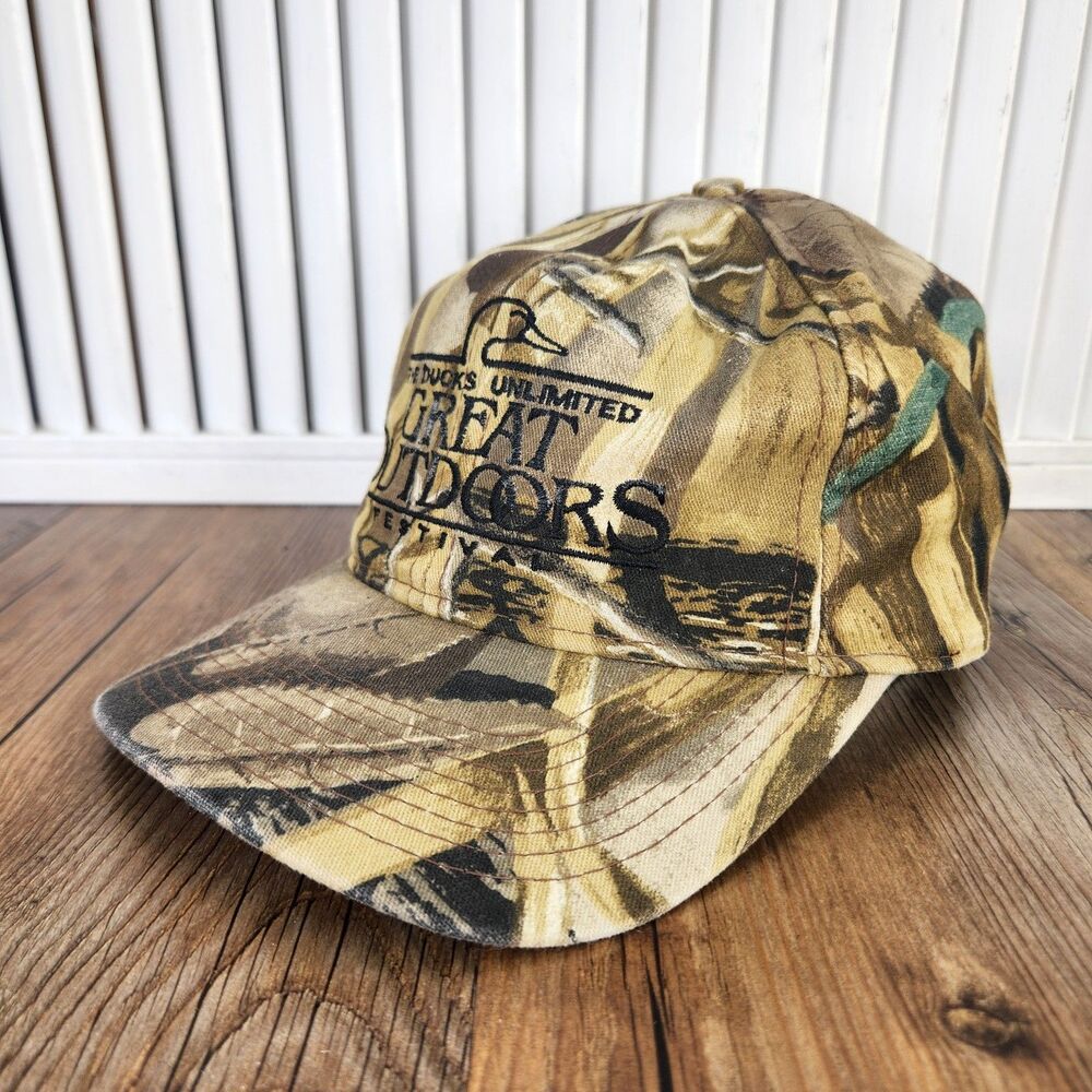 VTG Ducks Unlimited Great Outdoors Festival Camo Snapback Hat USA Made Kudzu Cap